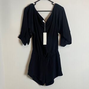 NWT Alexis Priscilla Black Silk BoatNeck 3/4 Sleeve Romper Women's M